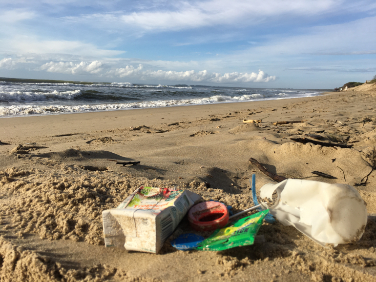 Matilda collecting plastic at the beach