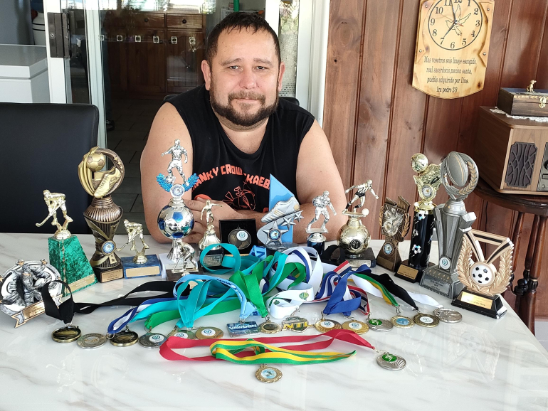 Christian with his trophies