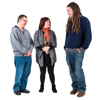 Group of three people talking